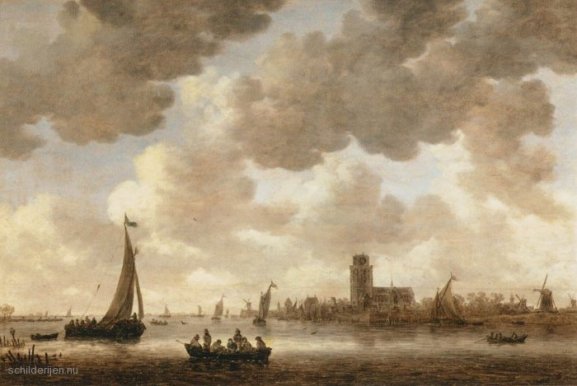 Jan van Goyen - De Maas bij Dordrecht met de Groote Kerk, 1647